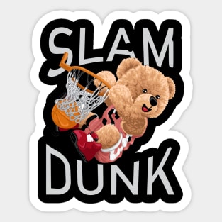 teddy bear cartoon playing basketball Sticker